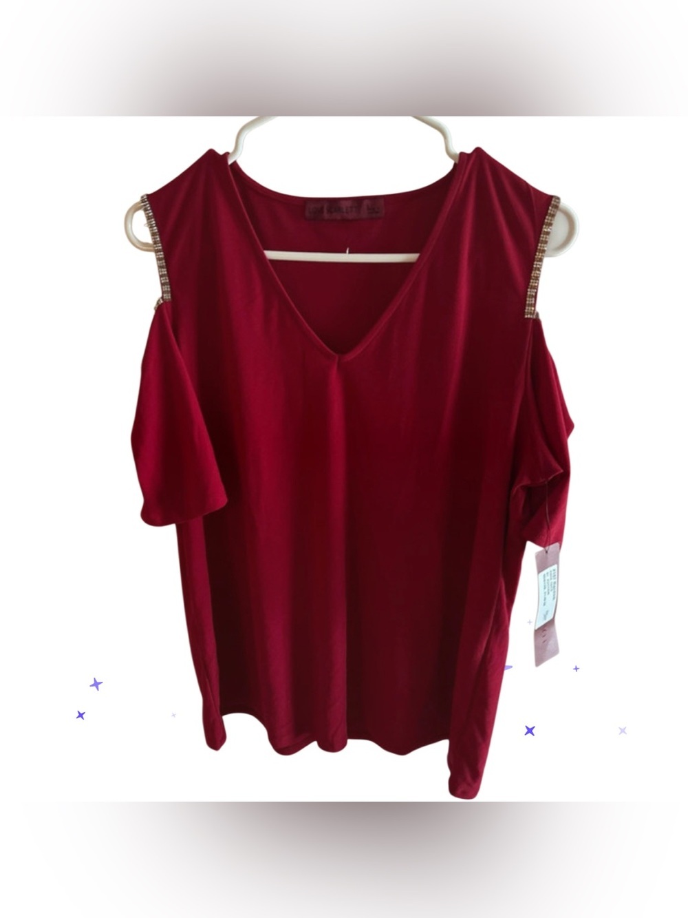 NWT-Large Cold-Shoulder V-Neck Women's Top ruby red cocktail wedding top
